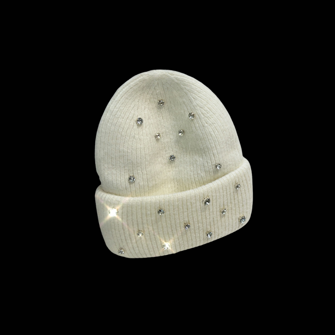 Rhinestone Beanie - White