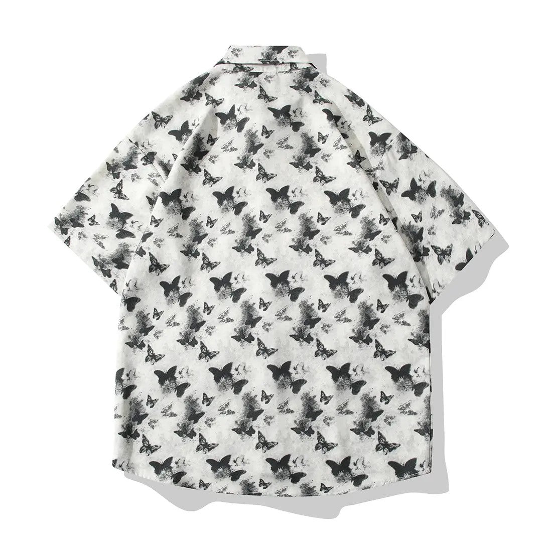 Trendy Butterfly Print Loose-Fitting Shirt