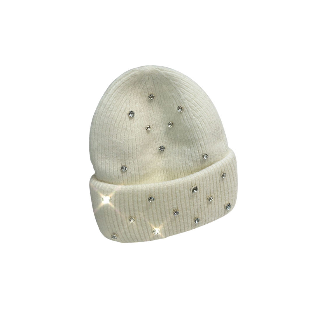 Rhinestone Beanie - White