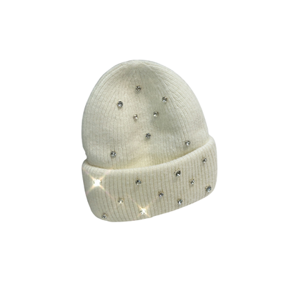 Rhinestone Beanie - White