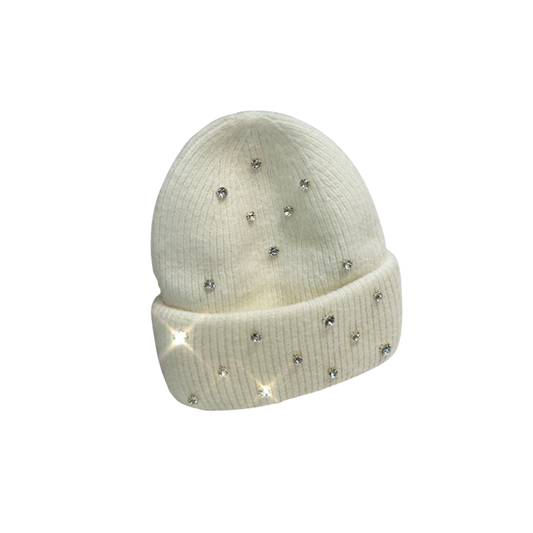 Rhinestone Beanie - White