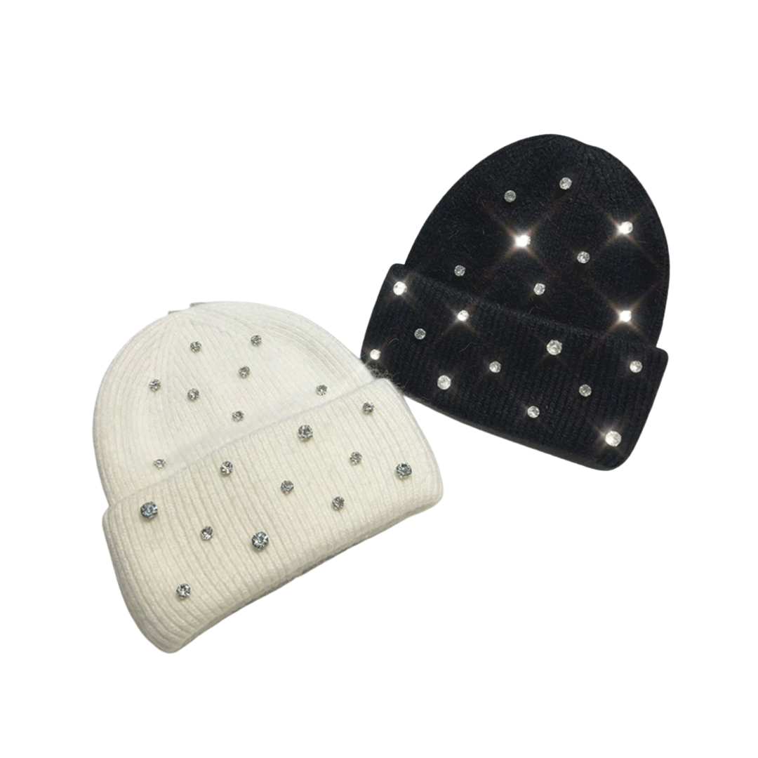 Rhinestone Beanie - White