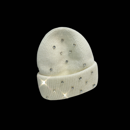 Rhinestone Beanie - White