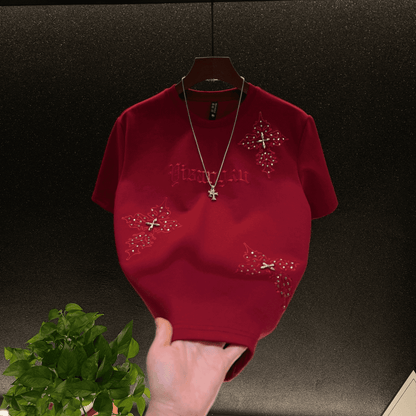 Rhinestone Embroidery Short-Sleeve Top