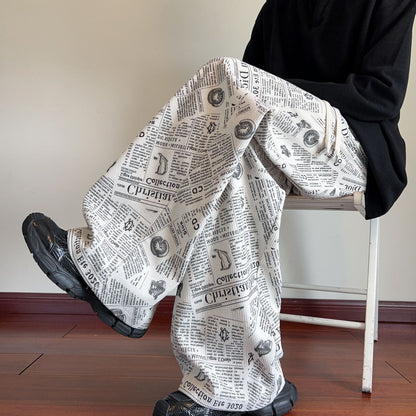 All-Over Newspaper Print Design Two-Piece Set with Edgy Chain